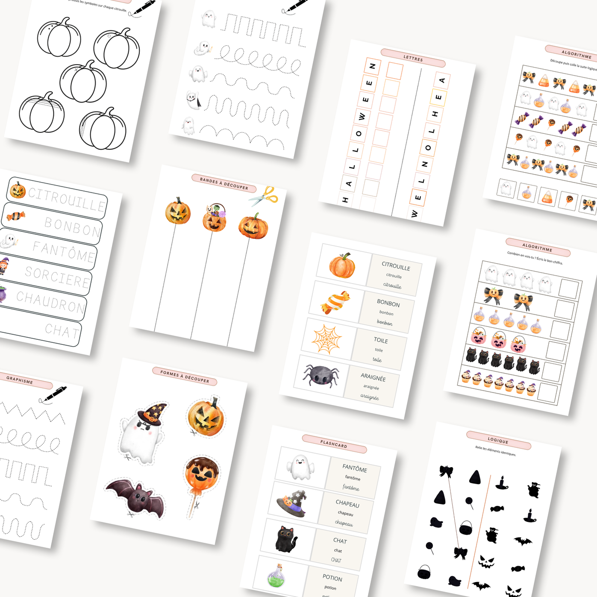 Cahier activités Halloween maternelle imprimable PDF coloriage graphisme numération enfant 3-6 ans