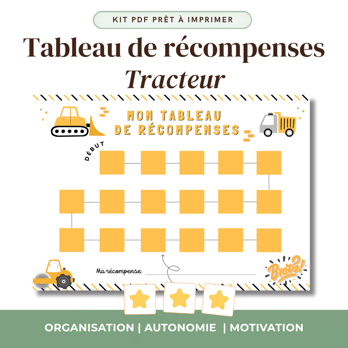 Tableau des Récompenses Enfant — Chemin de Motivation | Kit PDF à Imprimer | Thème au choix