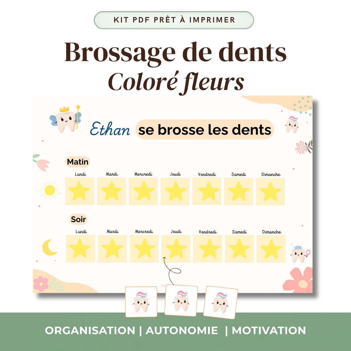 Tableau de Motivation Brossage des Dents — Thème au Choix - Kit PDF à Imprimer
