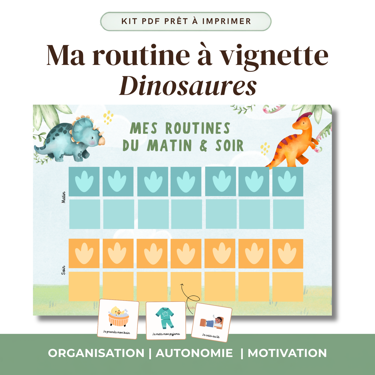 Bundle Kit Autonomie Enfant — 6 Outils Visuels Imprimables | Thème Dinosaures garçons
