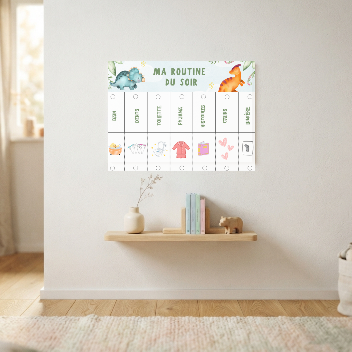 Une routine matin et soir pour votre enfant — utilisable dès aujourd'hui, personnalisable si vous le souhaitez.
