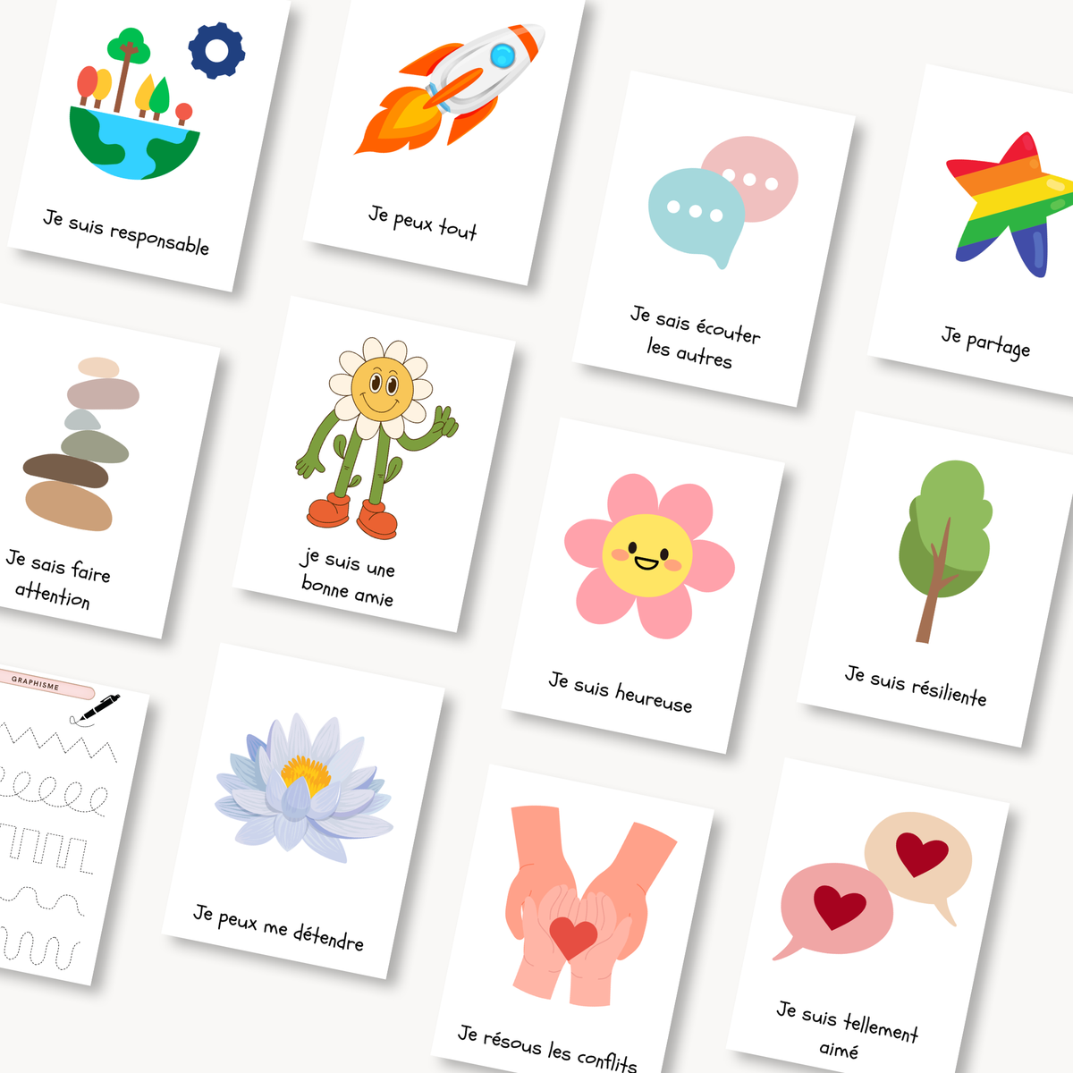 	Cartes affirmations positives enfant utilisation flashcard classe