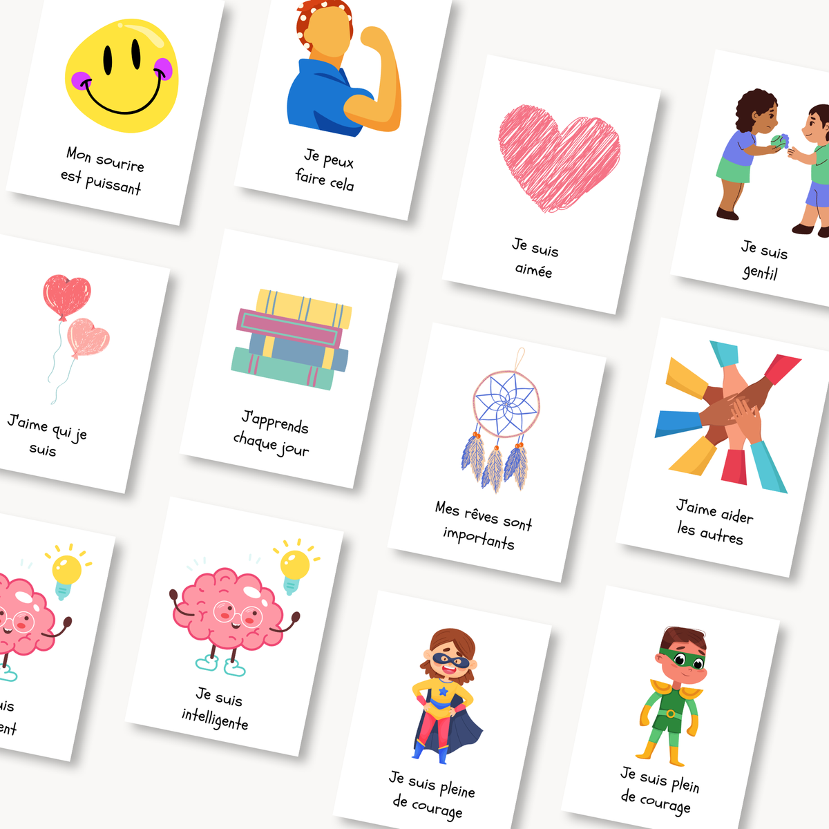 70 cartes affirmations positives enfant planche A4 à imprimer