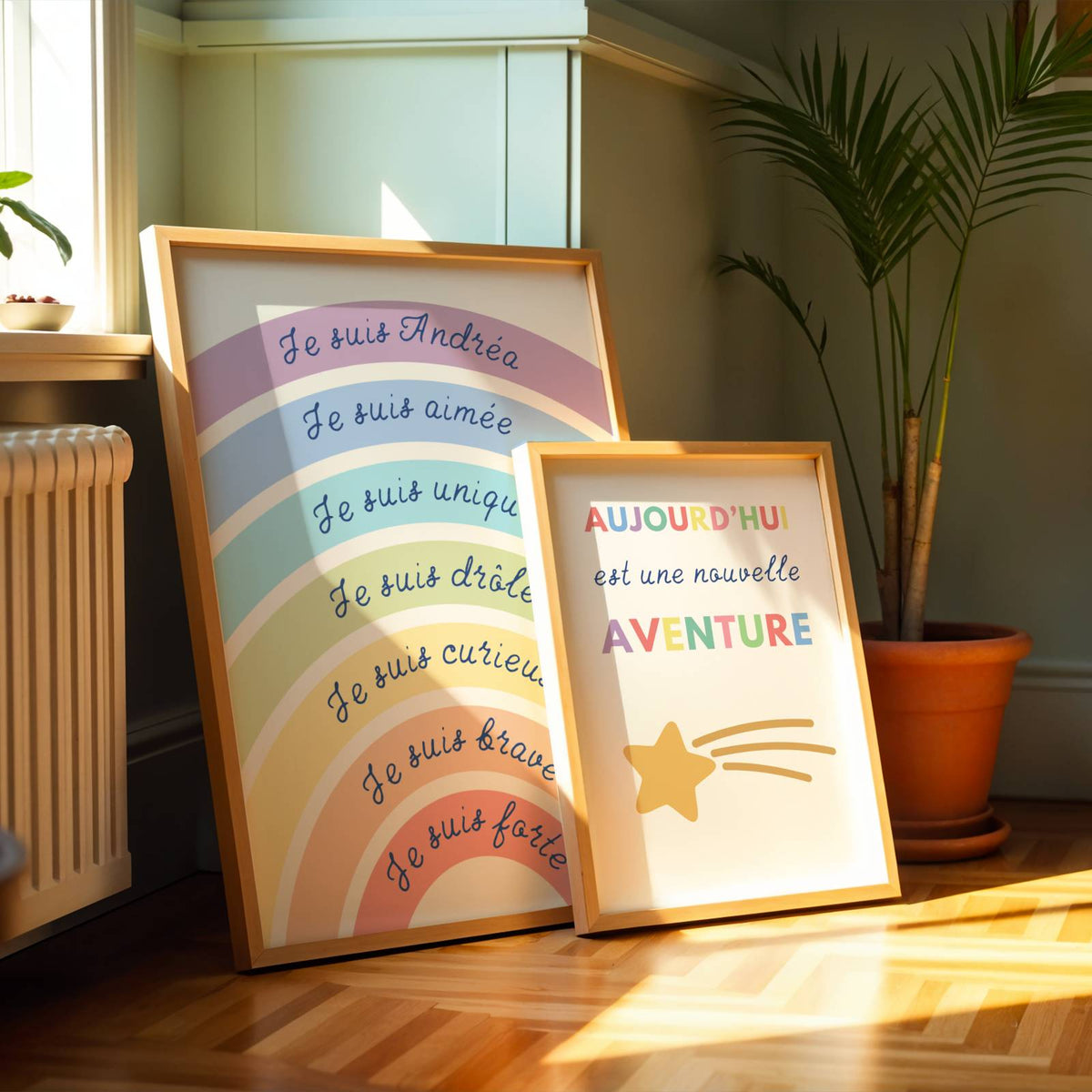 Affiche arc-en-ciel affirmations positives enfant à imprimer pastel