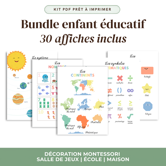 Pack 30 affiches éducatives enfant à imprimer Atelier des Kids