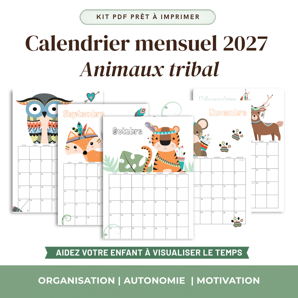 Calendrier Mensuel Enfant 2027 — Thème au choix | 12 Mois à Imprimer