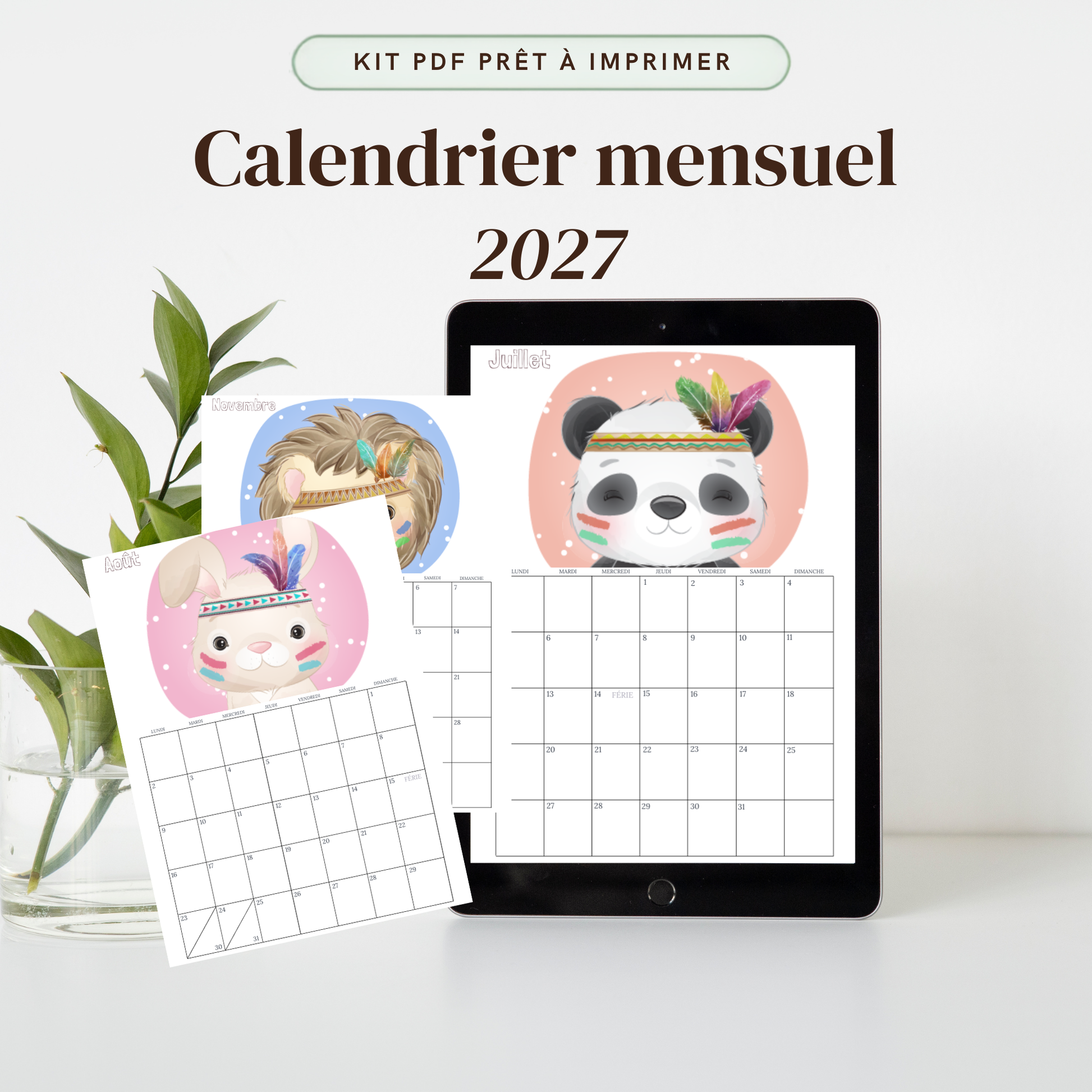 Calendrier Mensuel Enfant 2027 — Thème au choix | 12 Mois à Imprimer