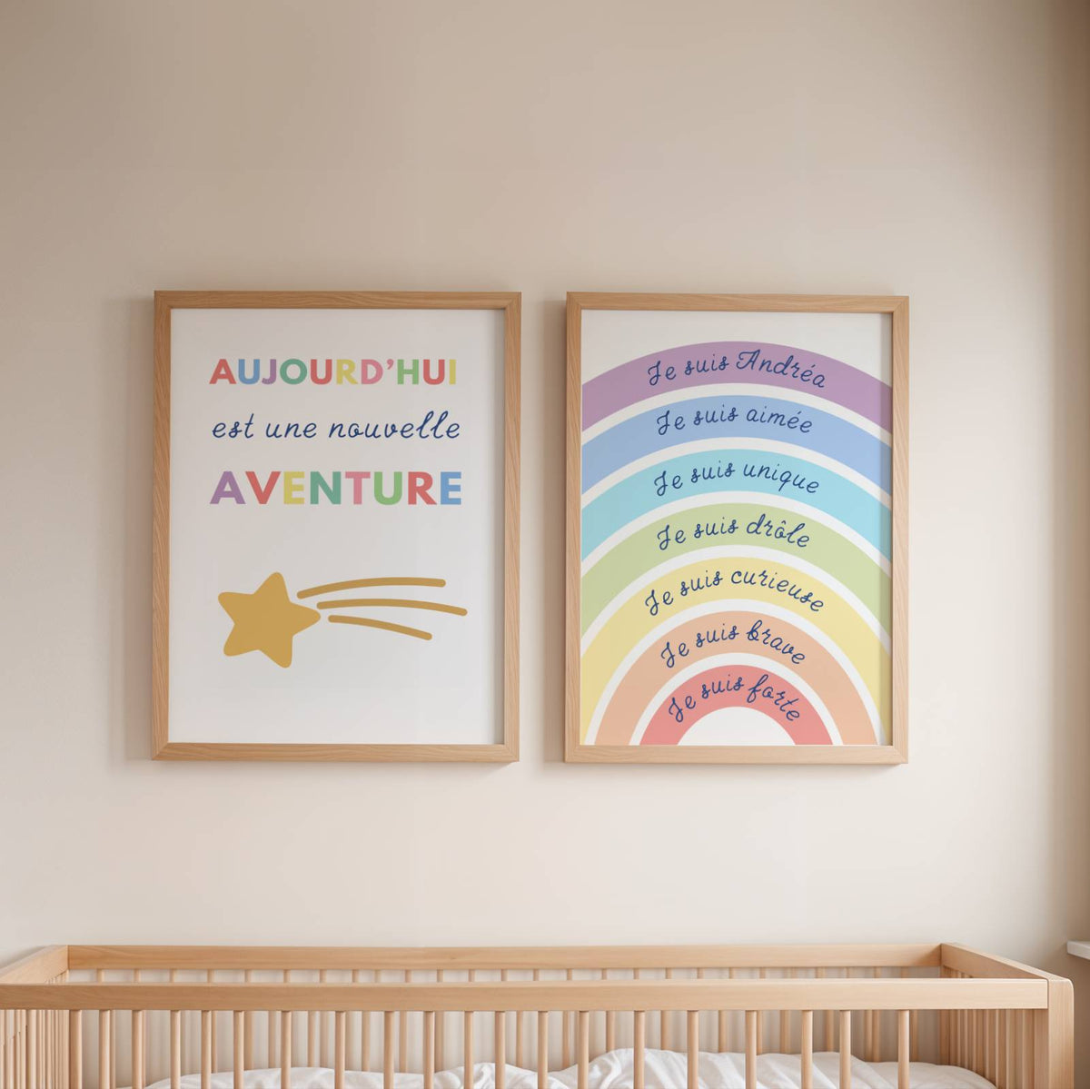 Affiche arc-en-ciel affirmations positives enfant à imprimer pastel