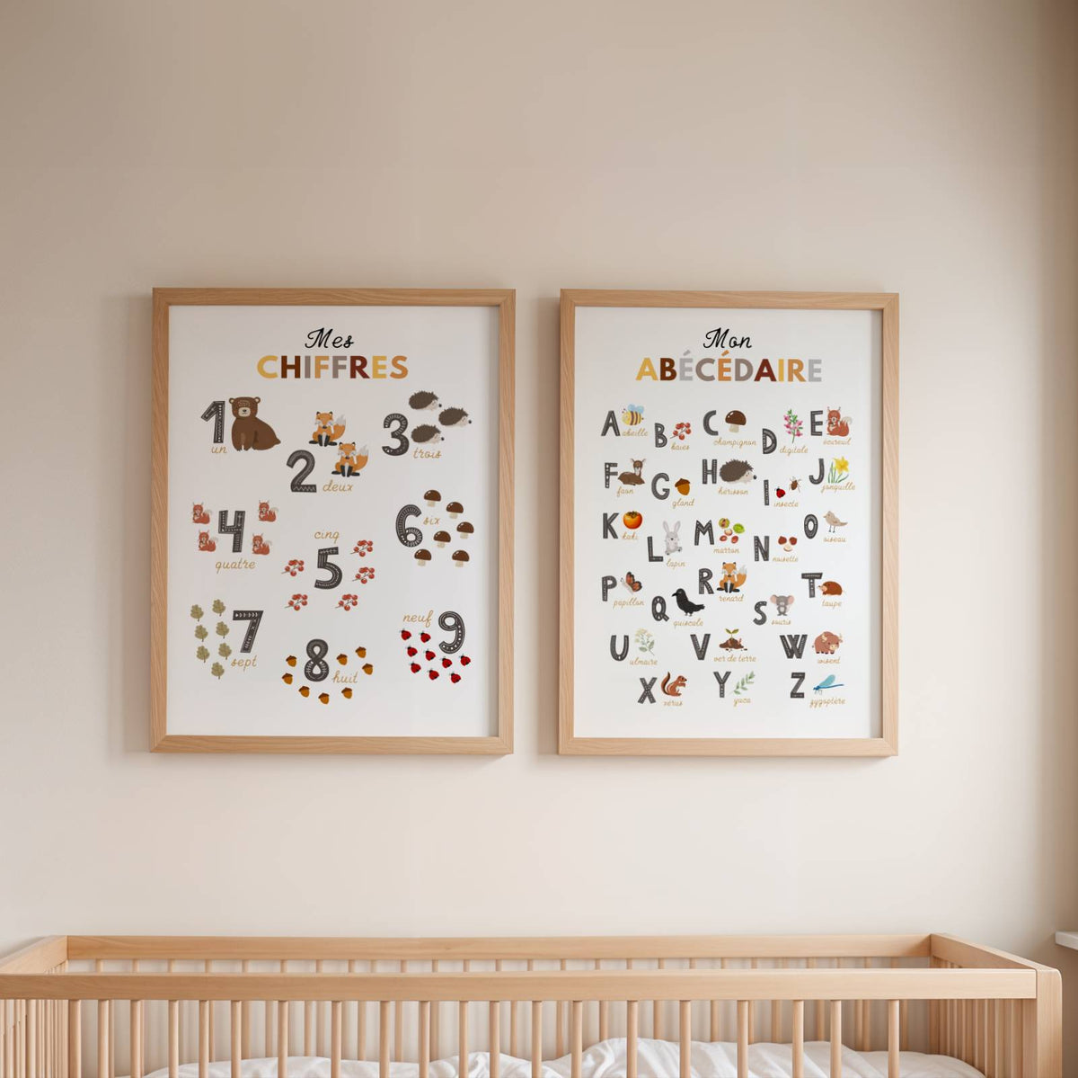 Affiche alphabet chiffres animaux de la forêt enfant à imprimer Atelier des Kids