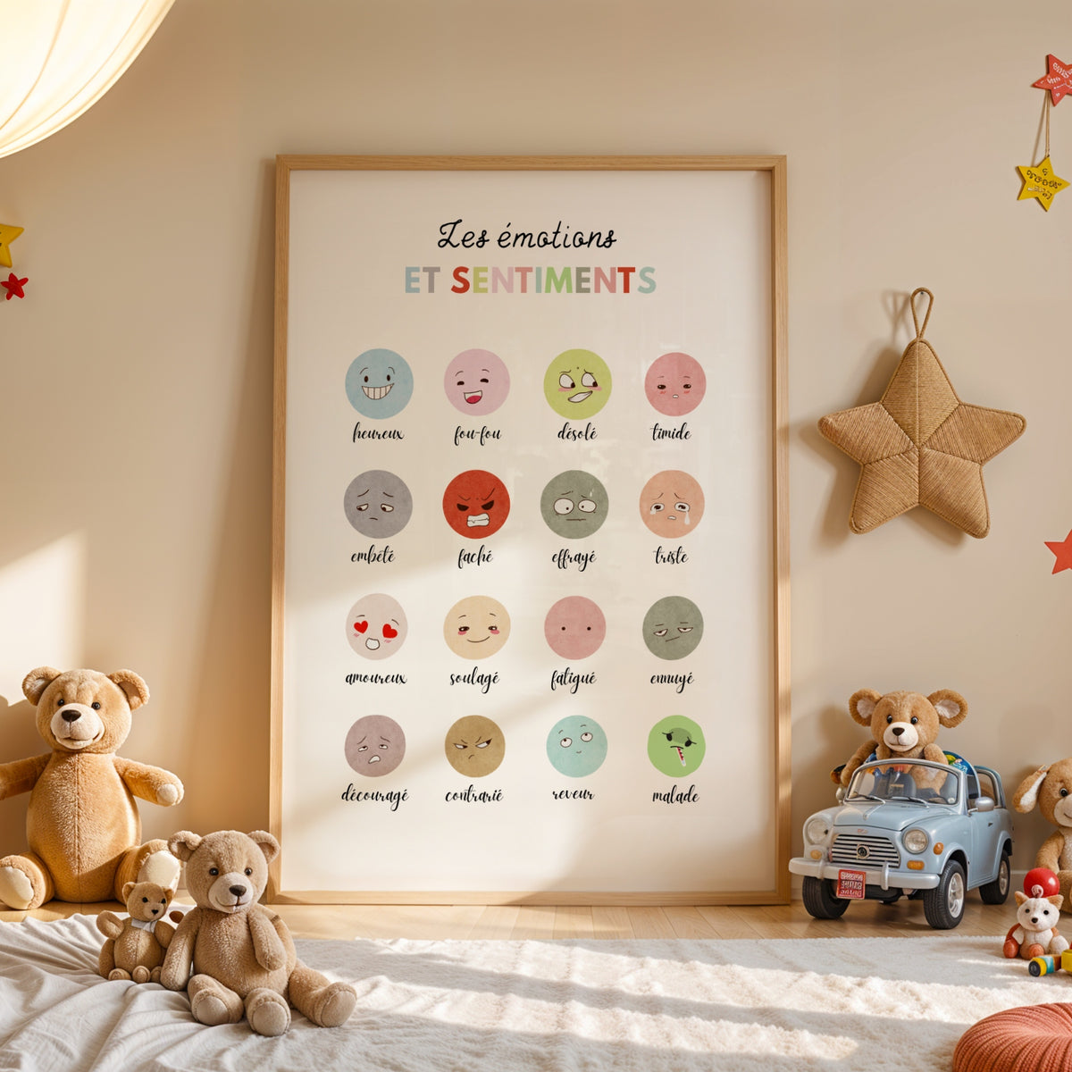 Affiche les émotions et sentiments enfant 16 expressions à imprimer Atelier des Kids
