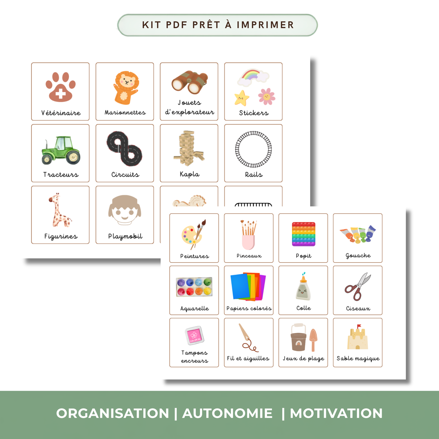 Routine enfant matin soir kit PDF vignettes repositionnables imprimable
