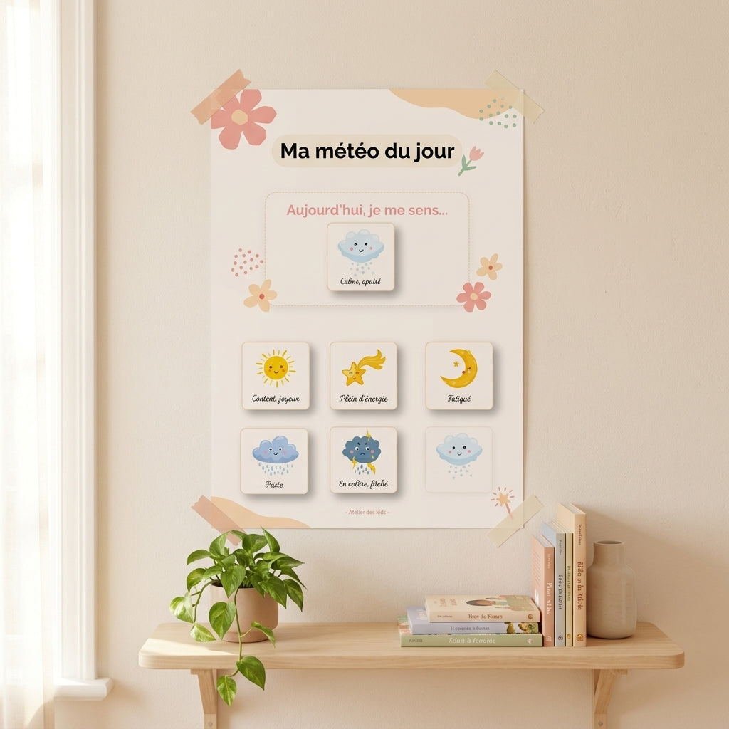 Affiche météo des émotions enfant à imprimer avec cartes à coller Atelier des Kids