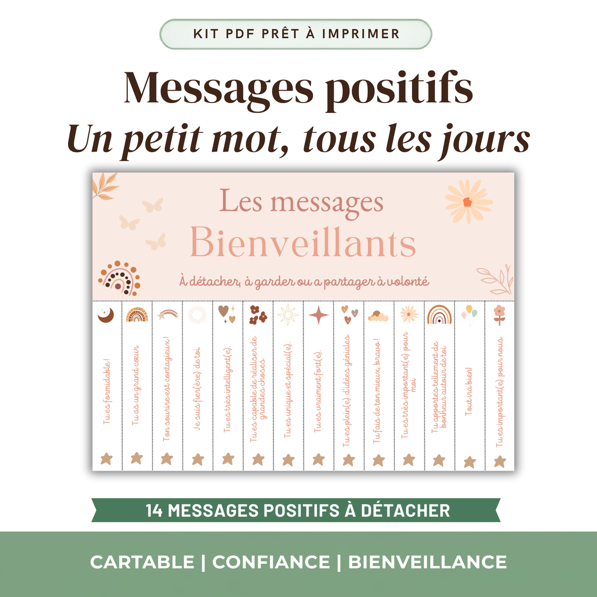 Affiche messages positifs enfant à imprimer bandelettes à détacher Atelier des Kids