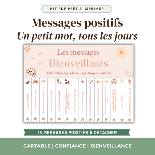 Affiche messages positifs enfant à imprimer bandelettes à détacher Atelier des Kids