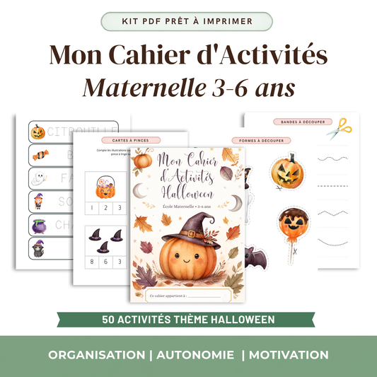 Cahier activités Halloween maternelle imprimable PDF coloriage graphisme numération enfant 3-6 ans