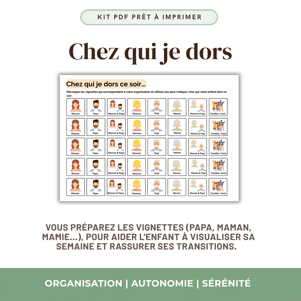 Semainier garde alternée enfant à imprimer — planning dodo maison maman papa | Atelier des Kids