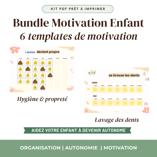 Bundle autonomie enfant 6 outils visuels imprimables routines récompenses hygiène