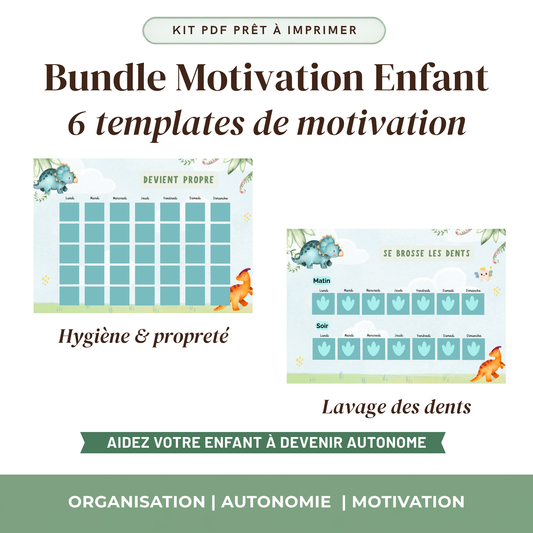 Bundle Kit Autonomie Enfant — 6 Outils Visuels Imprimables | Thème Dinosaures garçons