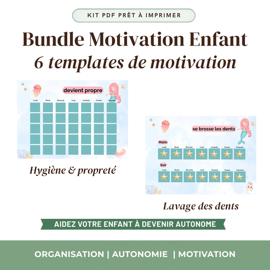 Bundle Kit Autonomie Enfant — 6 Outils Visuels Imprimables | Thème Océan / sirène