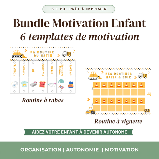 Bundle Kit Autonomie Enfant — 6 Outils Visuels Imprimables | Thème Chantier garçons