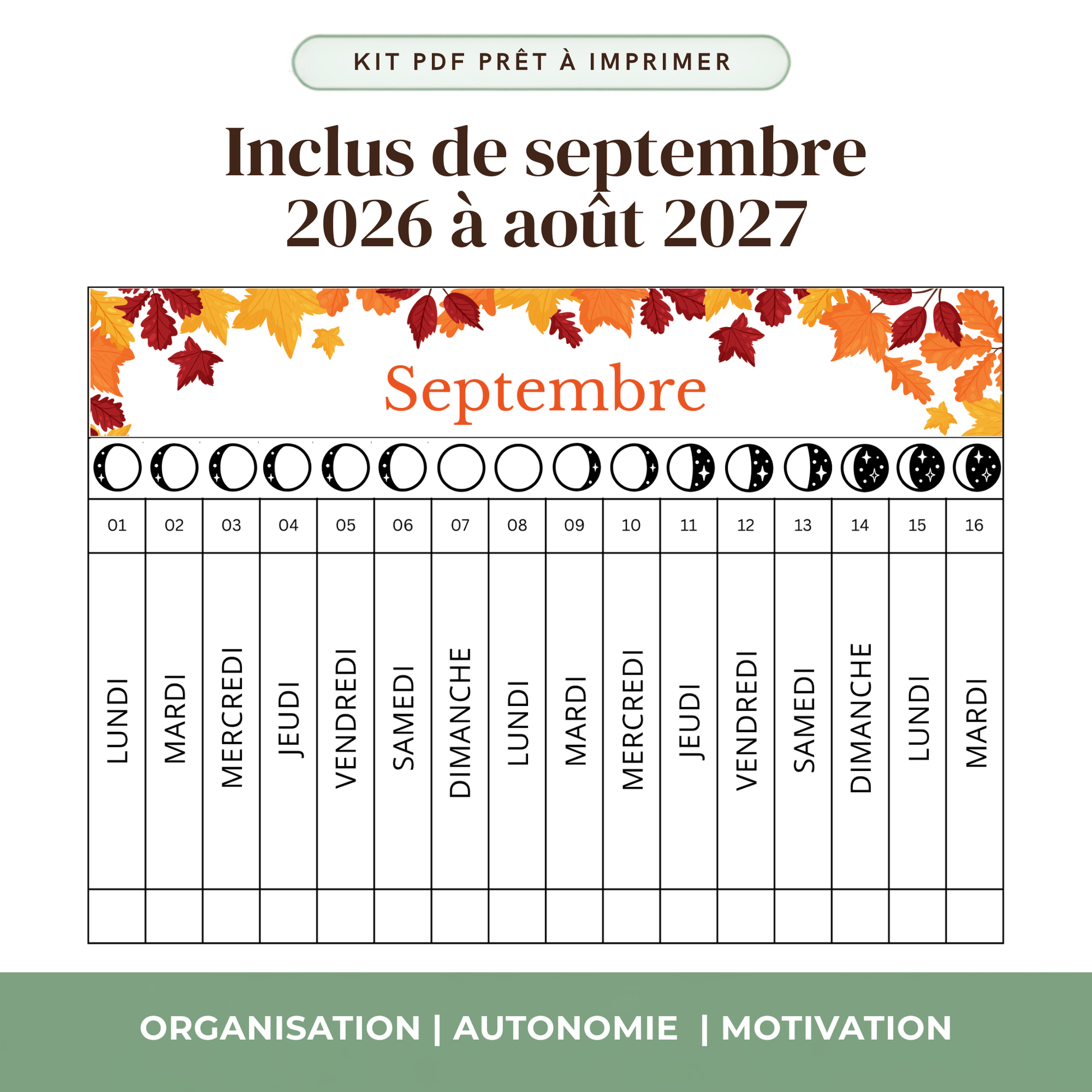 Poutre du temps Montessori affichée classe maternelle calendrier mensuel enfant