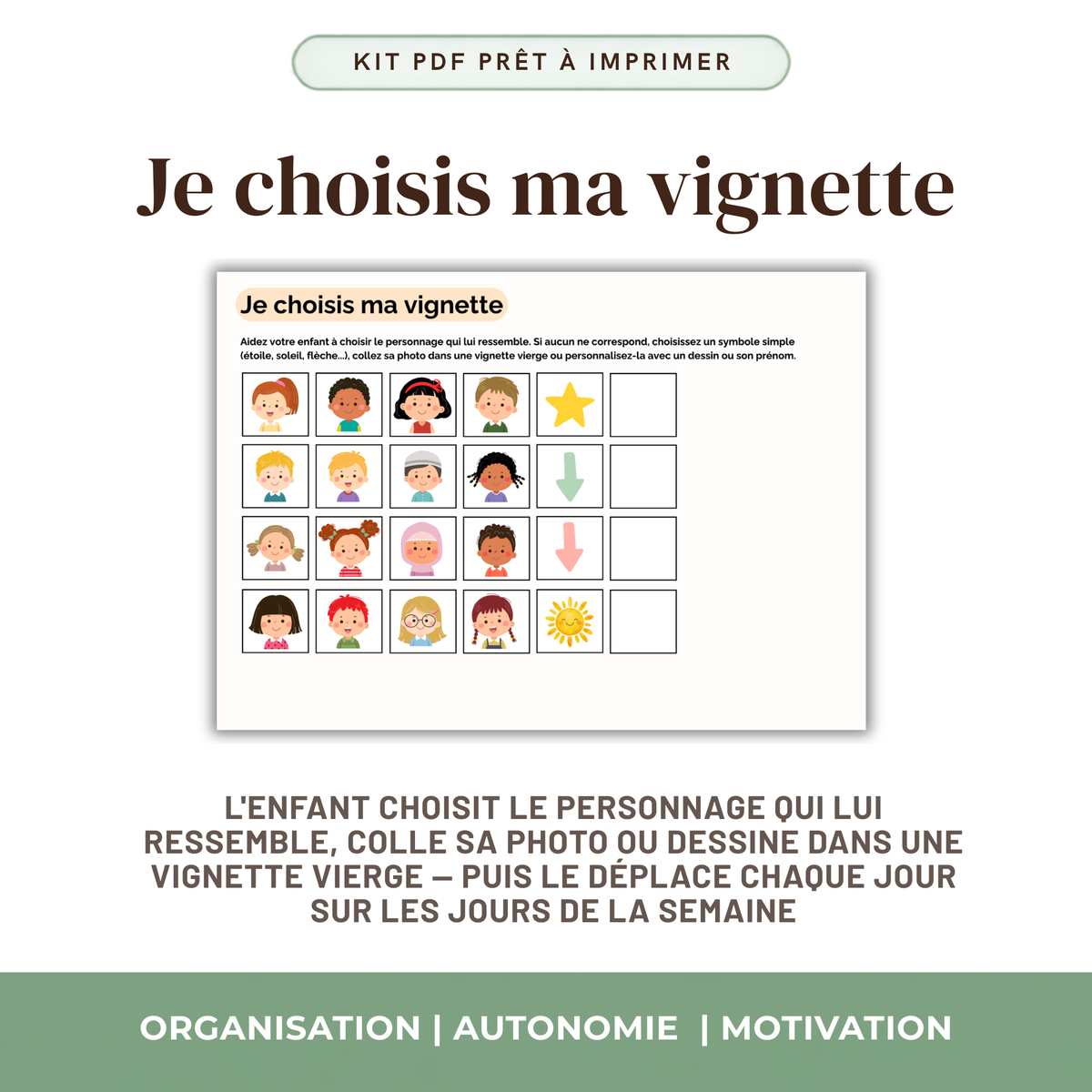 Semainier enfant personnage avatar vignette vierge photo dessin