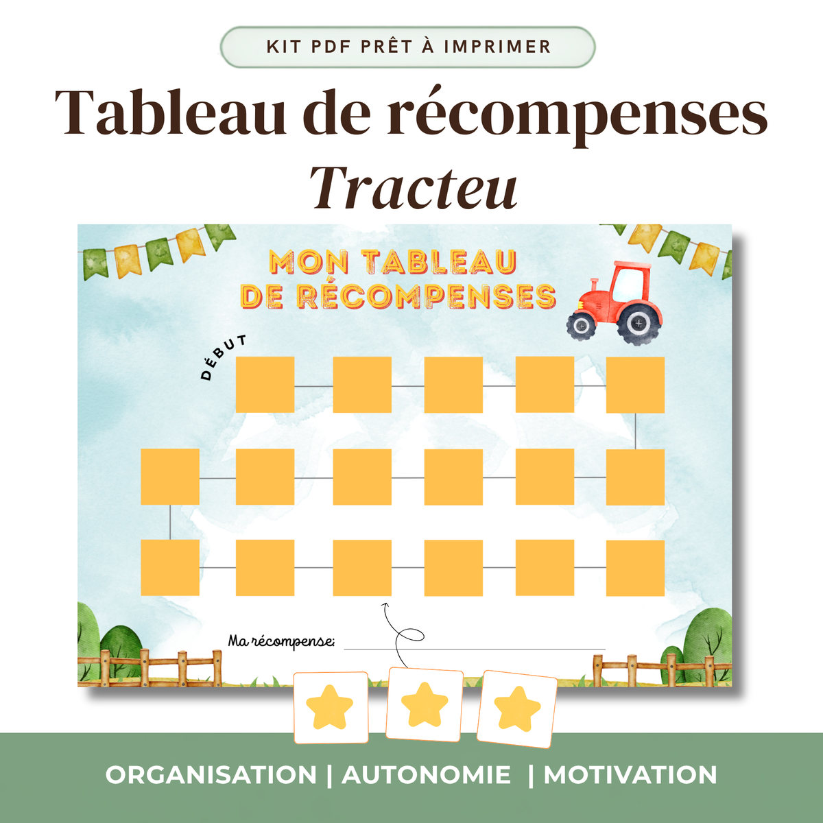 Tableau des Récompenses Enfant — Chemin de Motivation | Kit PDF à Imprimer | Thème au choix