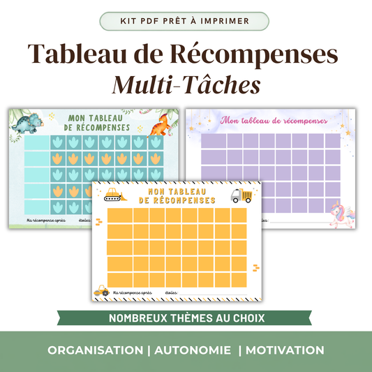 Tableau de Récompenses Enfant Multi-Tâches — Kit PDF à Imprimer | Thème au choix