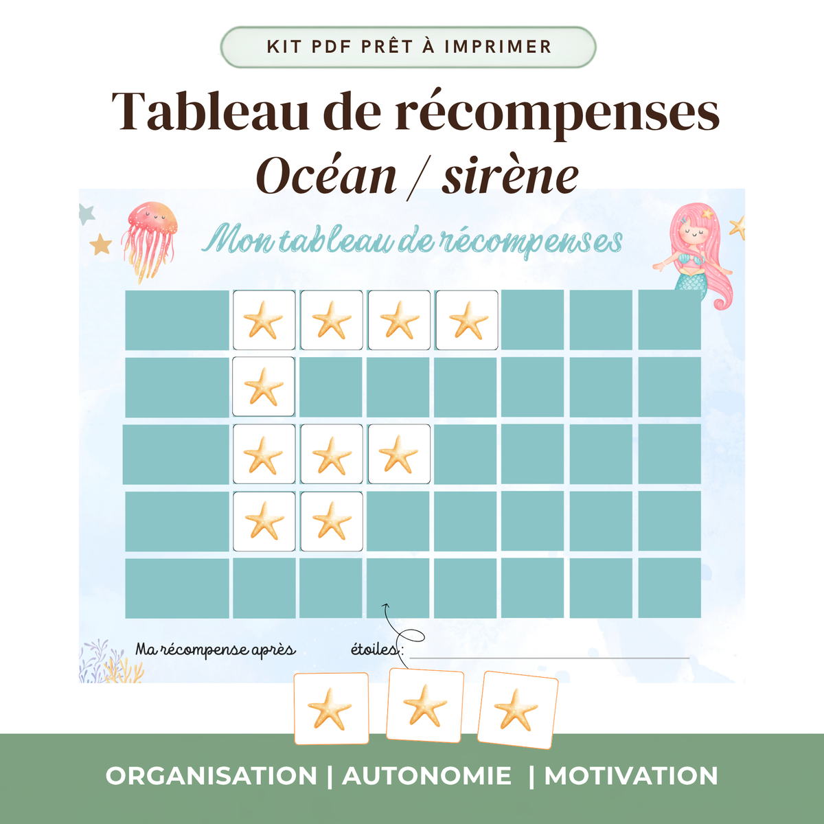 Bundle Kit Autonomie Enfant — 6 Outils Visuels Imprimables | Thème Océan / sirène