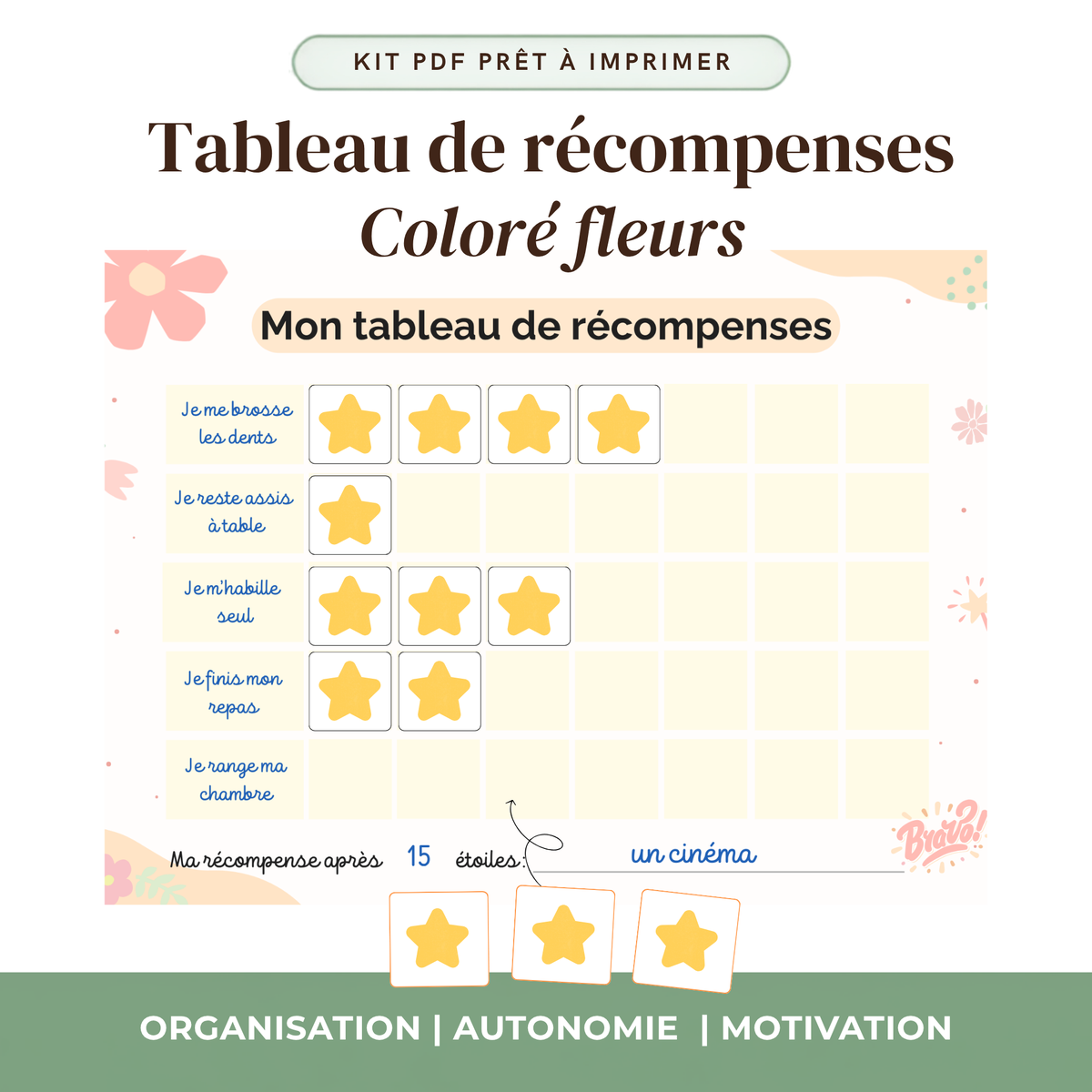Tableau de Récompenses Enfant Multi-Tâches — Kit PDF à Imprimer | Thème au choix