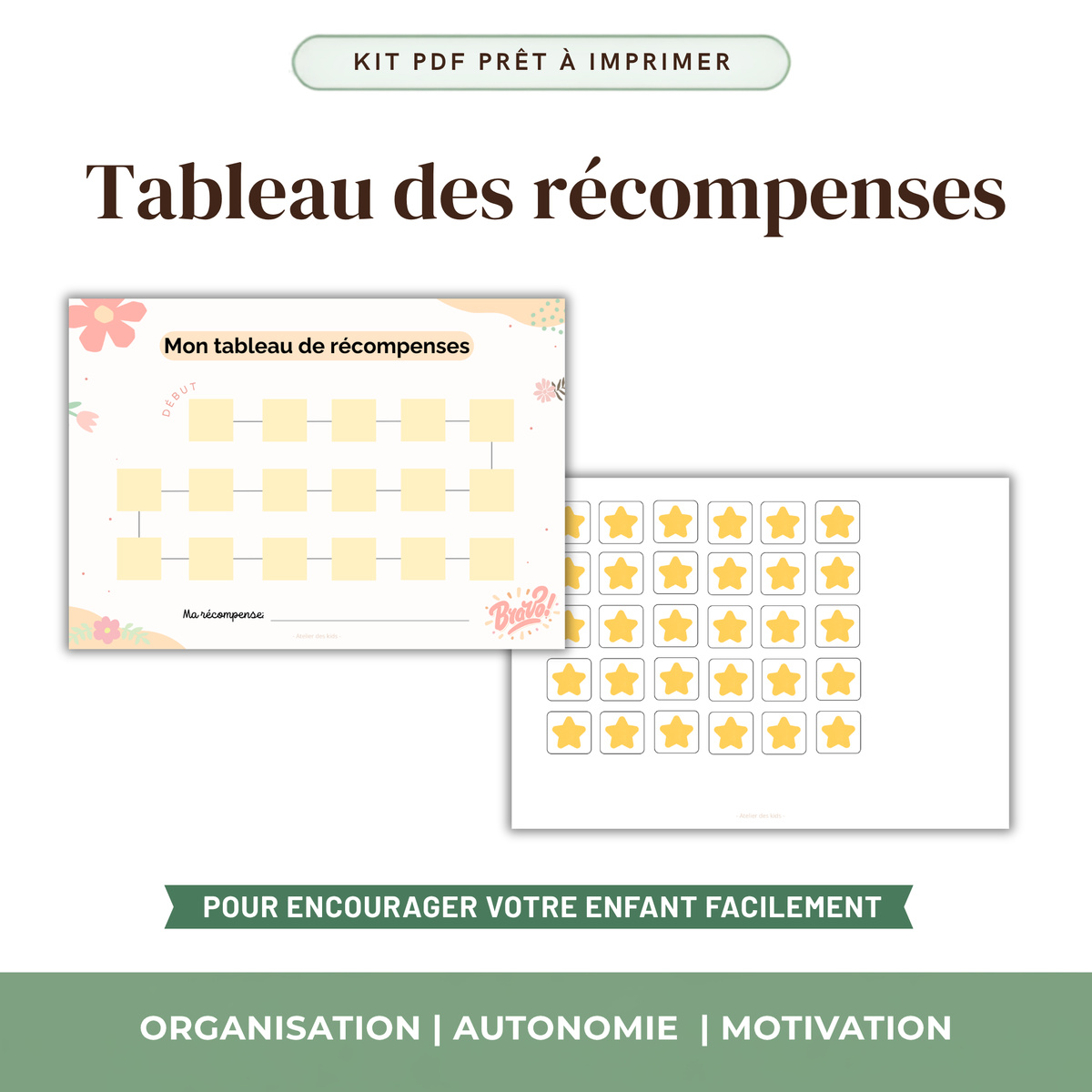 Tableau récompenses enfant chemin 17 cases vignettes PDF imprimable