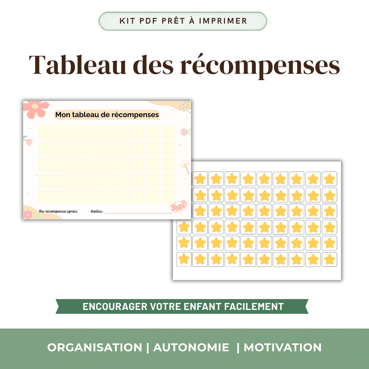 Tableau récompenses 5 tâches 7 étoiles enfant imprimable scratch