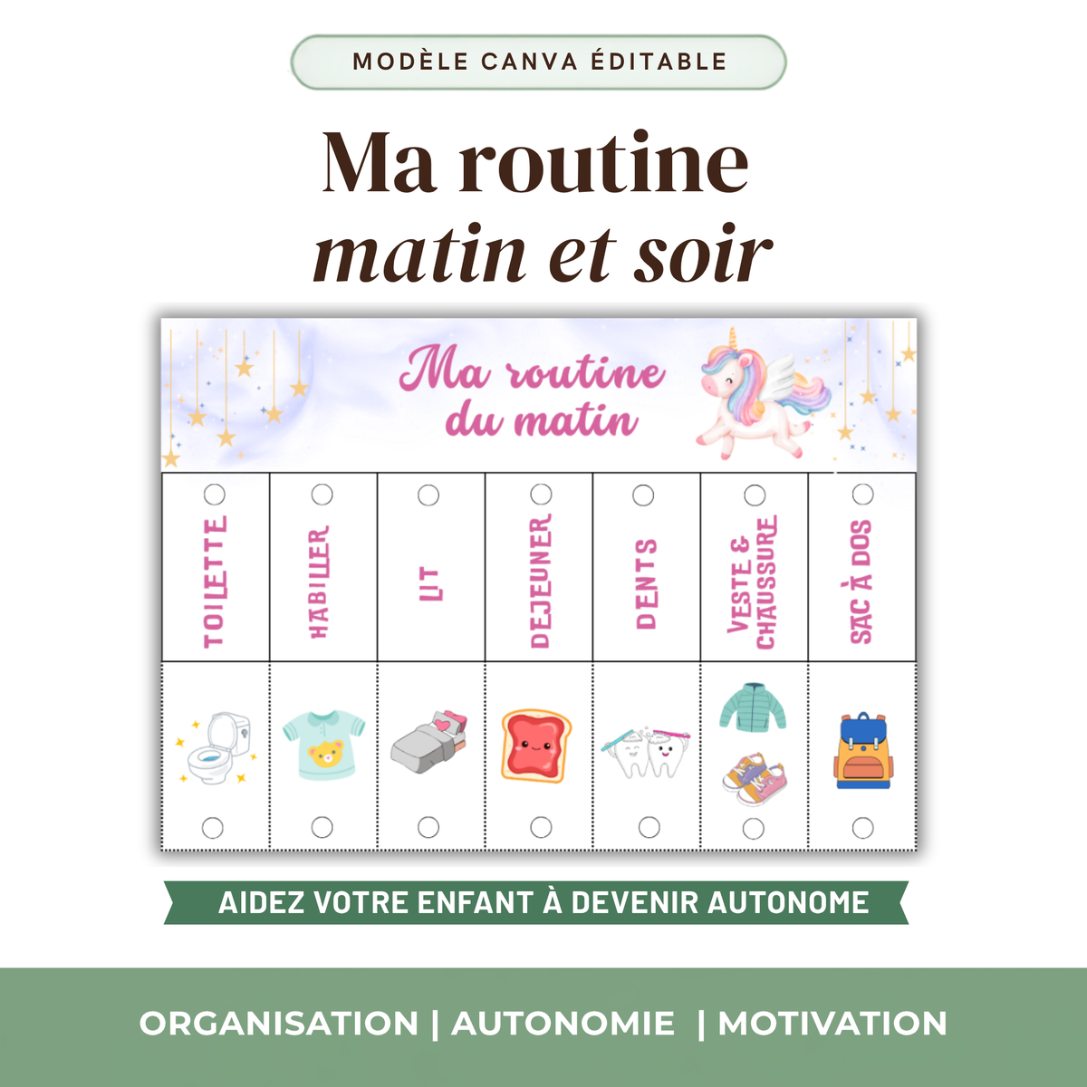 Routine Enfant Matin et Soir Personnalisable — Thème au choix