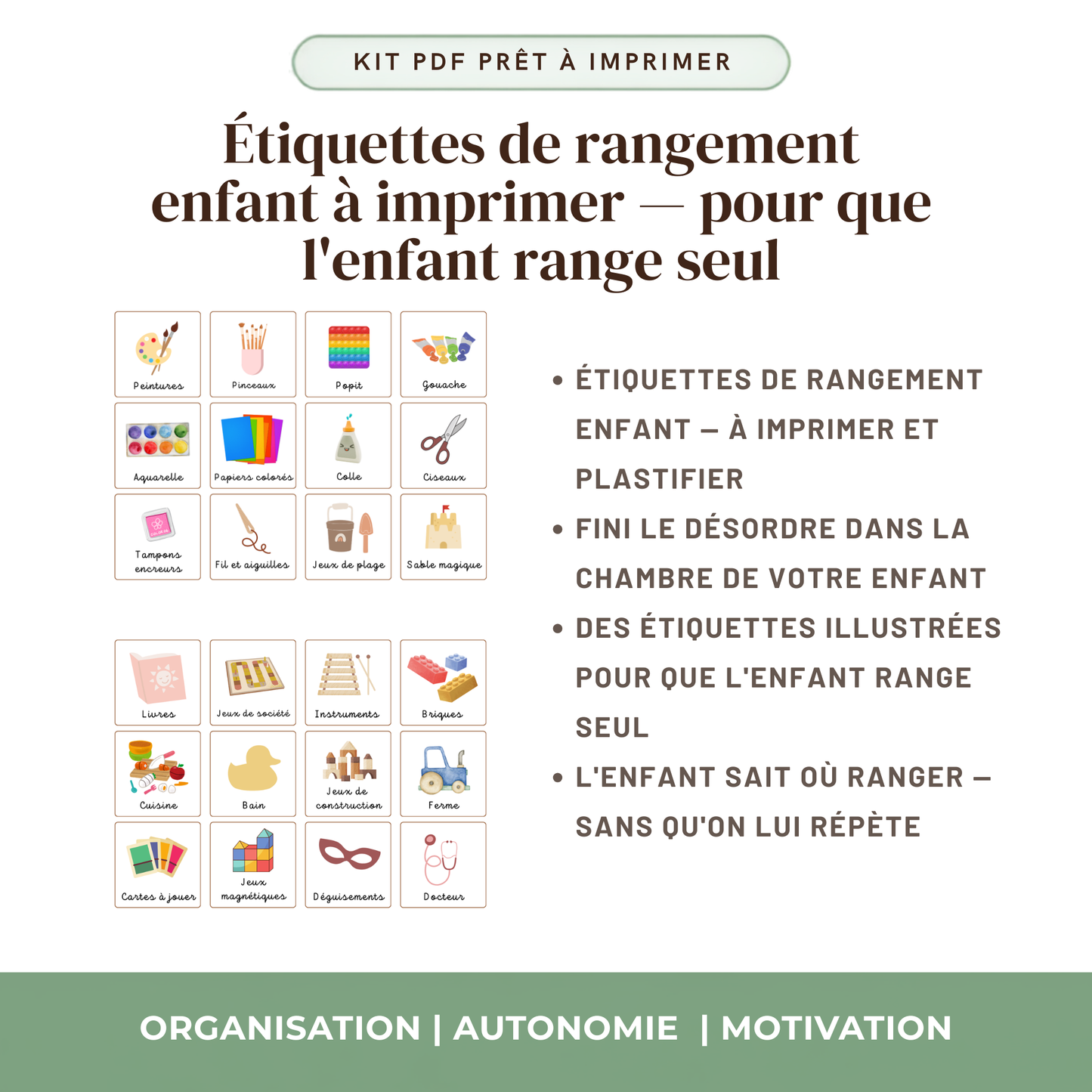 Vignettes activités routine enfant matin soir imprimable autonomie