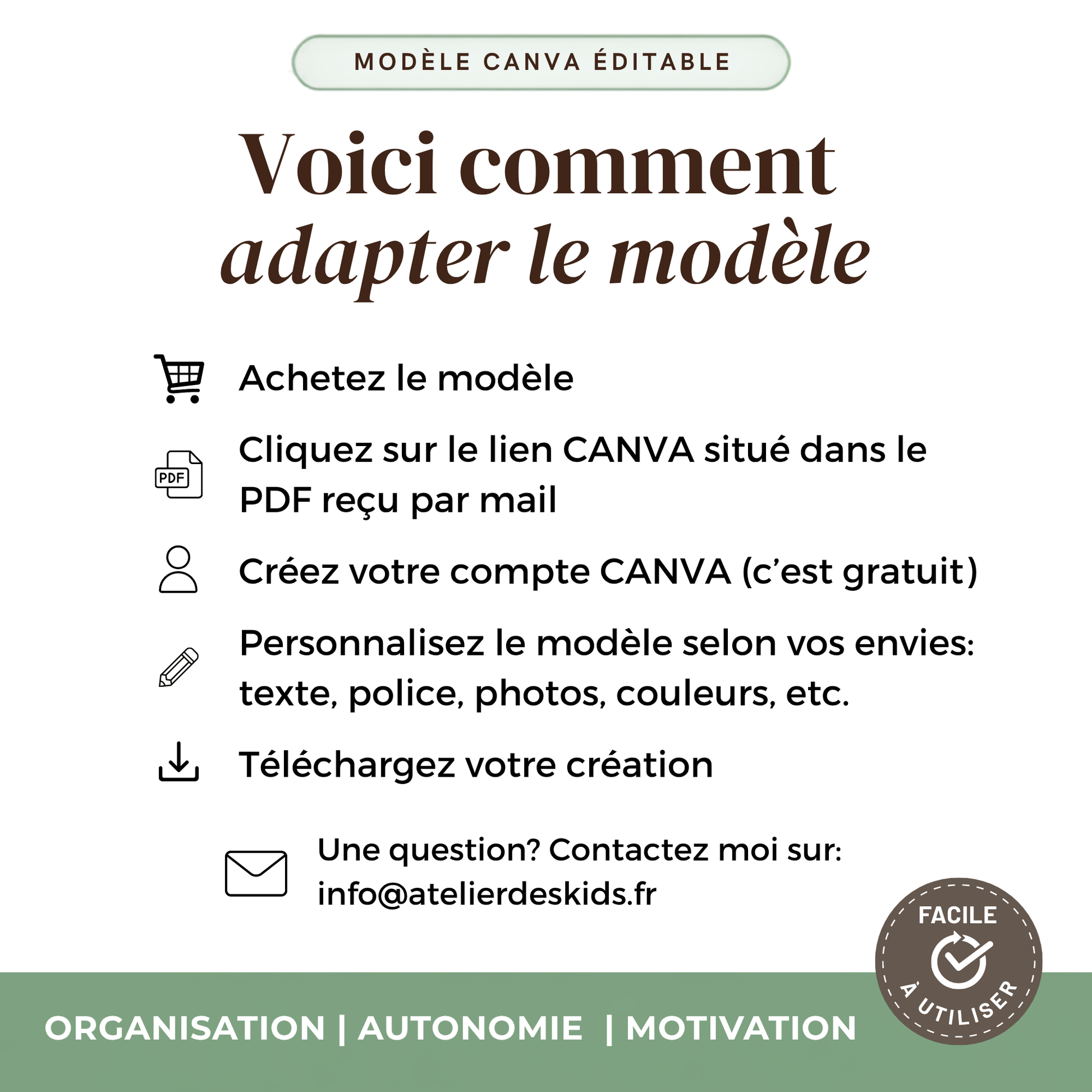 Affiche routine matin et soir enfant personnalisable imprimable PDF plastifiable Atelier des Kids