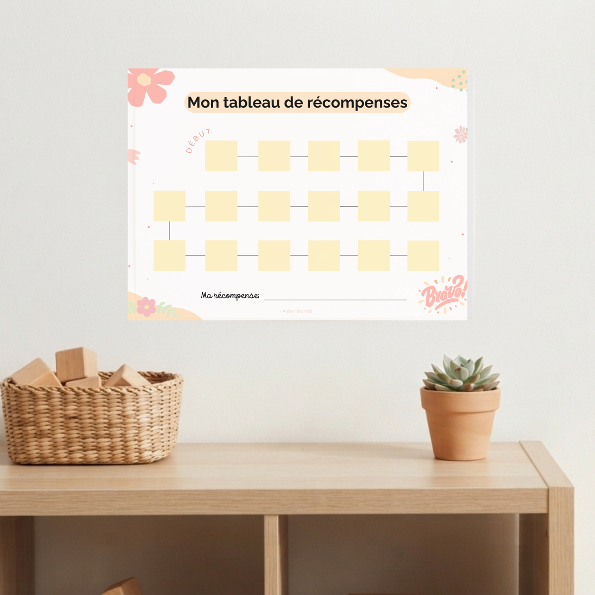 Tableau récompenses enfant chemin 17 cases vignettes PDF imprimable