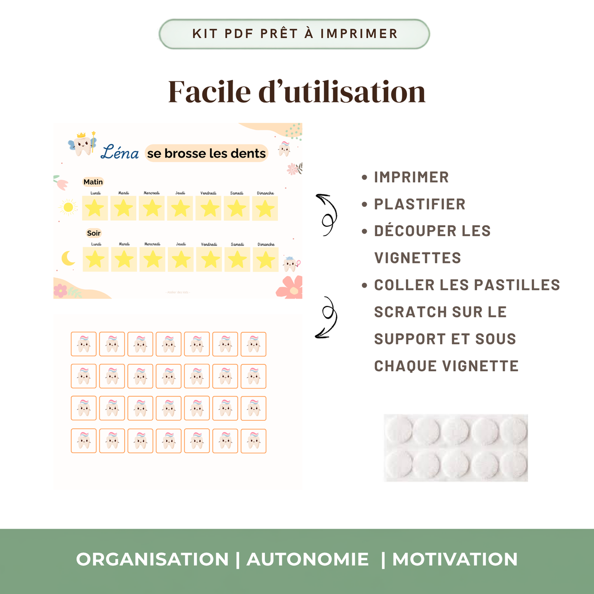 Kit de suivi de brossage de dents pour enfant à imprimer, thème au choix, affichage de routine ludique et coloré