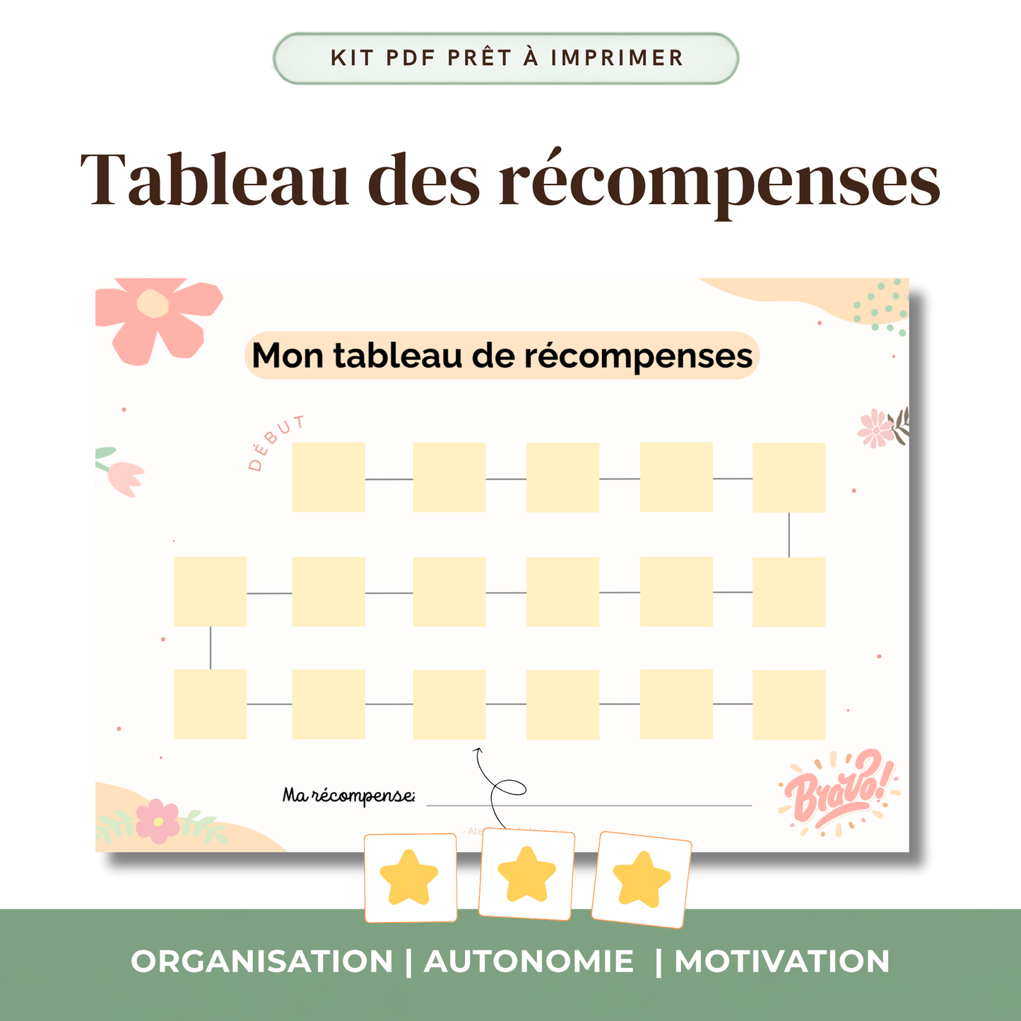 Tableau récompenses enfant chemin motivation vignettes scratch imprimable