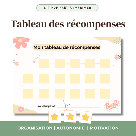 Tableau récompenses enfant chemin motivation vignettes scratch imprimable