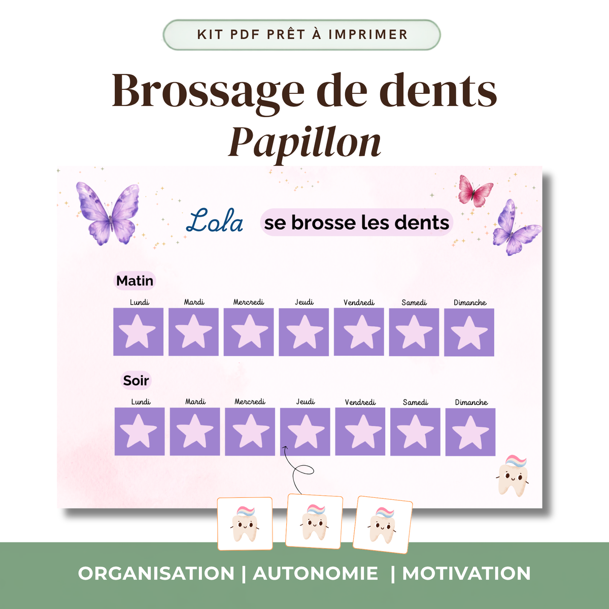 Tableau de Motivation Brossage des Dents — Thème au Choix - Kit PDF à Imprimer