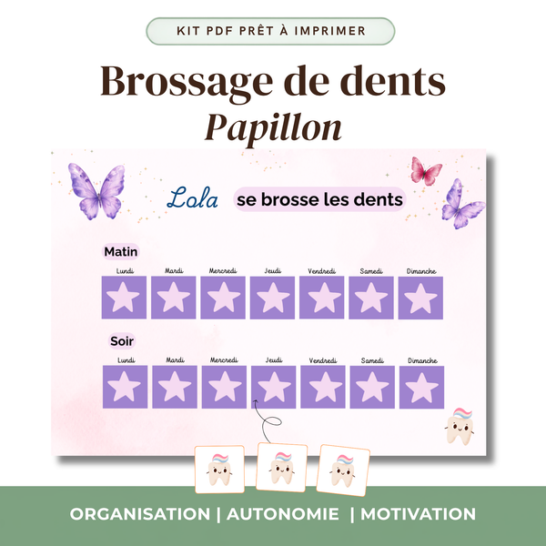 Tableau brossage dents enfant kit vignettes scratch imprimable autonomie hygiène