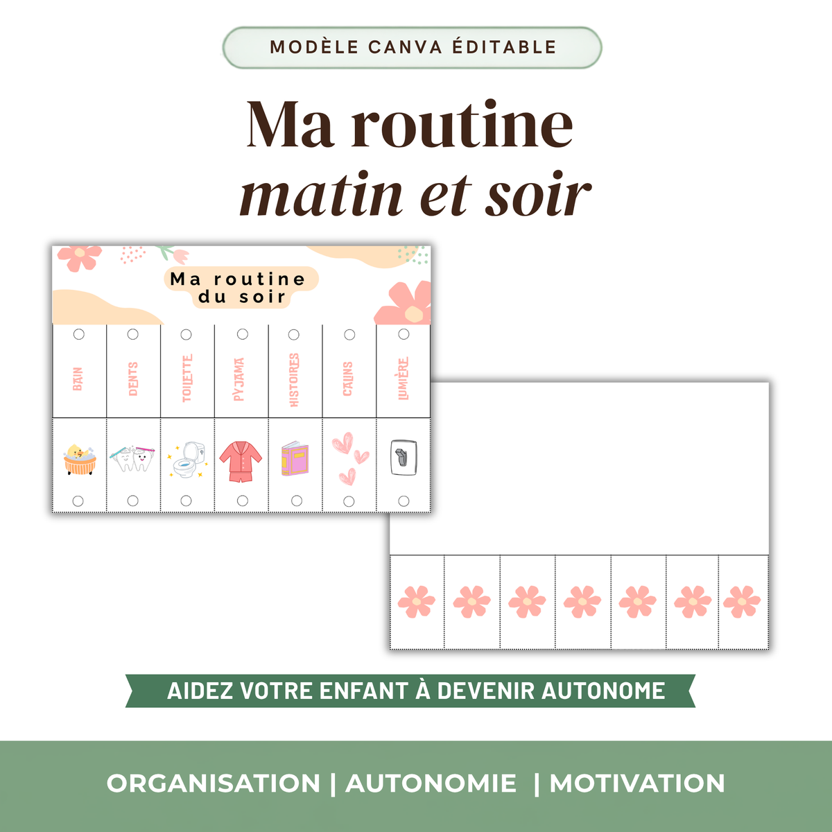Tableau de routine du soir pour enfant en format A4 