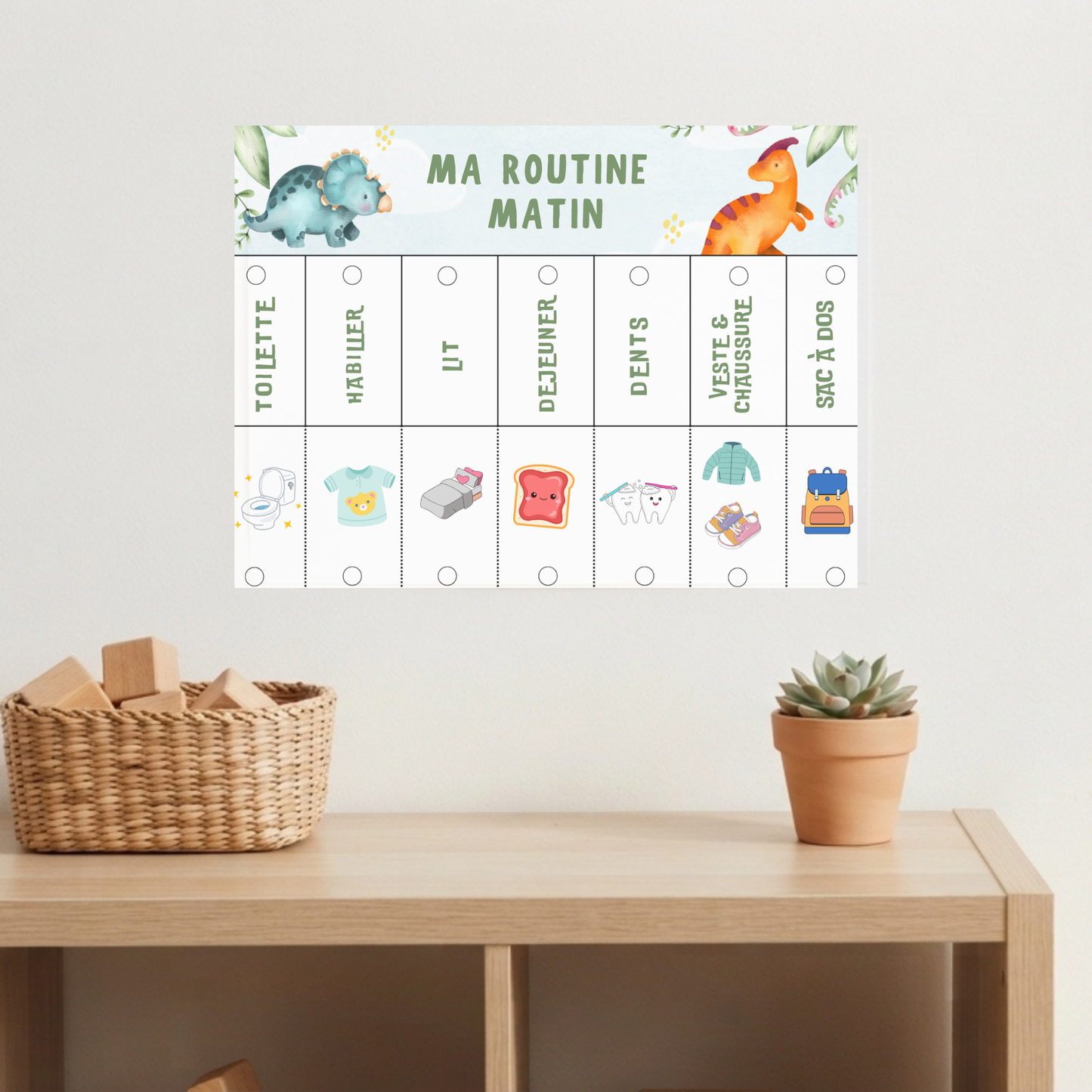 Une routine matin et soir pour votre enfant — utilisable dès aujourd'hui, personnalisable si vous le souhaitez.