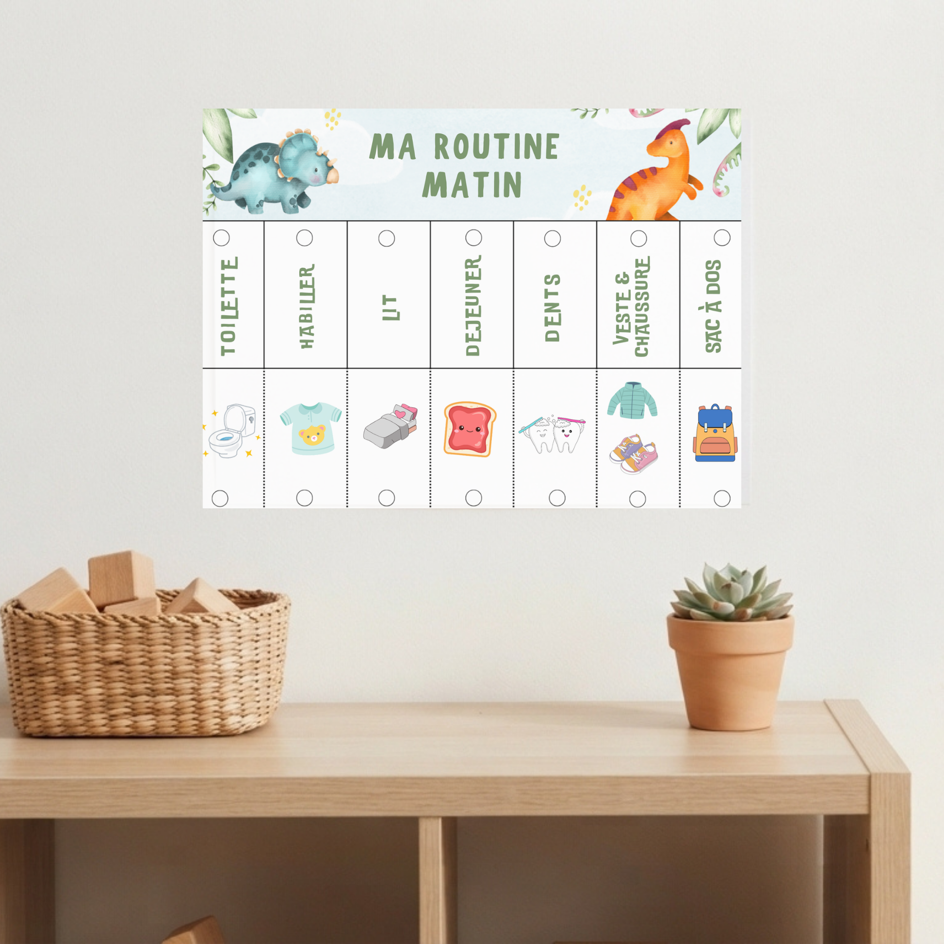 Une routine matin et soir pour votre enfant — utilisable dès aujourd'hui, personnalisable si vous le souhaitez.